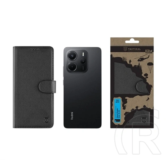 Tactical Redmi Note 14 4G field notes tok álló, bőr hatású (flip, asztali tartó, bankkártya tartó, prémium) fekete