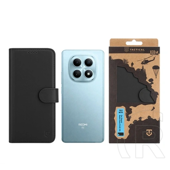 Tactical Redmi Note 15 4G  field notes tok álló, bőr hatású (flip, asztali tartó, bankkártya tartó, prémium) fekete
