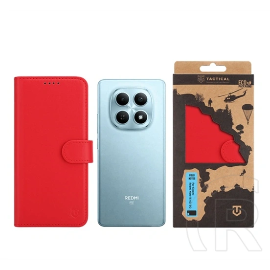 Tactical Redmi Note 15 4G field notes tok álló, bőr hatású (flip, asztali tartó, bankkártya tartó, prémium) piros