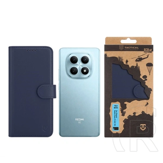 Tactical Redmi Note 15 4G field notes tok álló, bőr hatású (flip, asztali tartó, bankkártya tartó, prémium) sötétkék