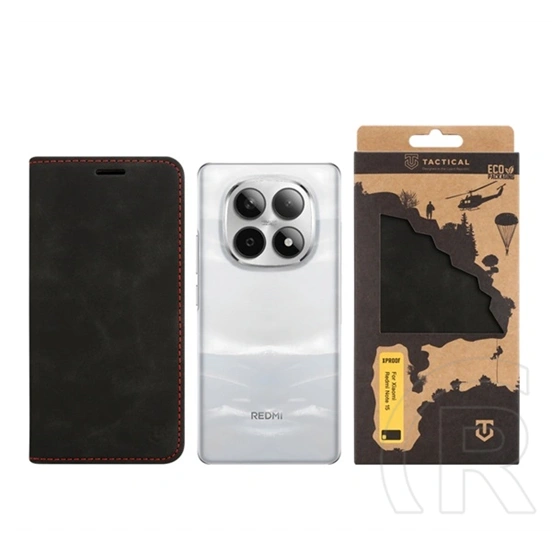 Tactical Redmi Note 15 4G  xproof tok álló, bőr hatású (flip, asztali tartó, koptatott bőr minta, prémium) fekete