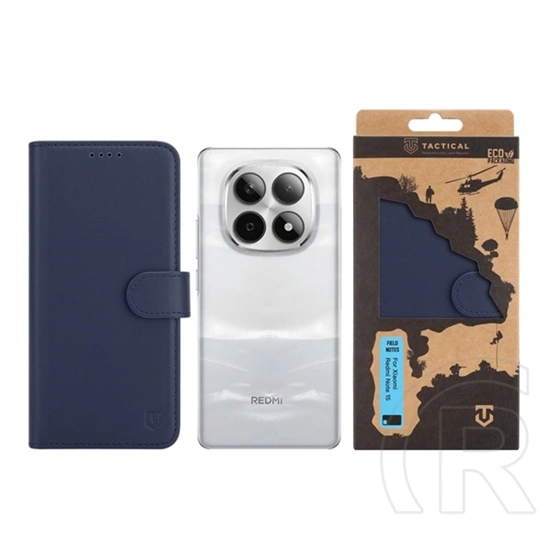 Tactical Redmi Note 15 5G field notes tok álló, bőr hatású (flip, asztali tartó, bankkártya tartó, prémium) sötétkék