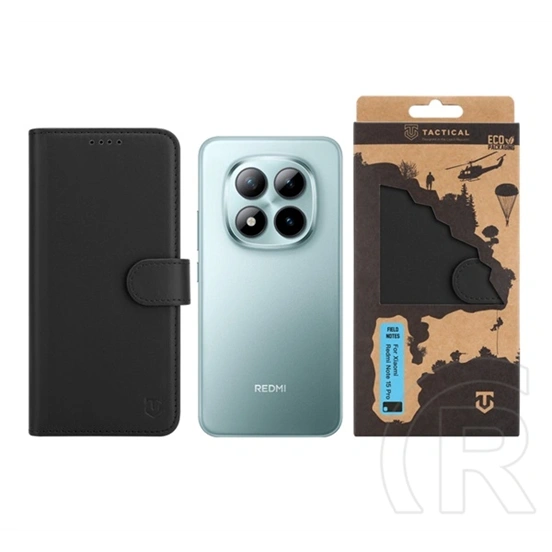 Tactical Redmi Note 15 Pro 4G field notes tok álló, bőr hatású (flip, asztali tartó, bankkártya tartó, prémium) fekete