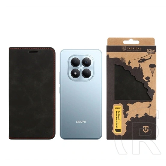 Tactical Redmi Note 15 Pro 4G xproof tok álló, bőr hatású (flip, asztali tartó, koptatott bőr minta, prémium) fekete