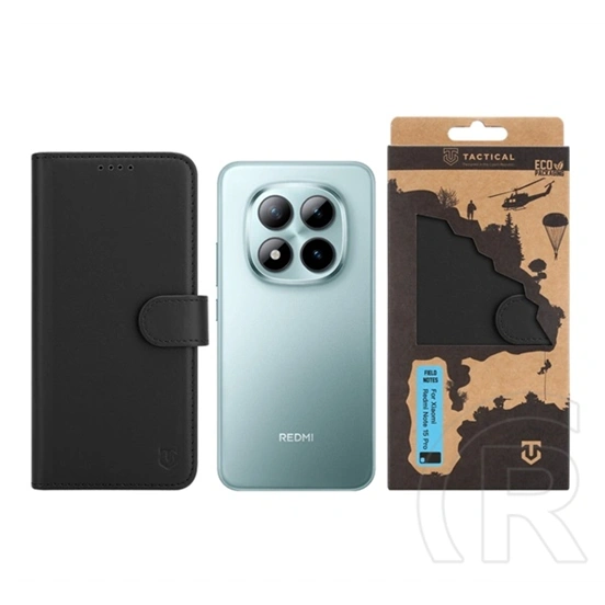 Tactical Redmi Note 15 Pro 5G field notes tok álló, bőr hatású (flip, asztali tartó, bankkártya tartó, prémium) fekete