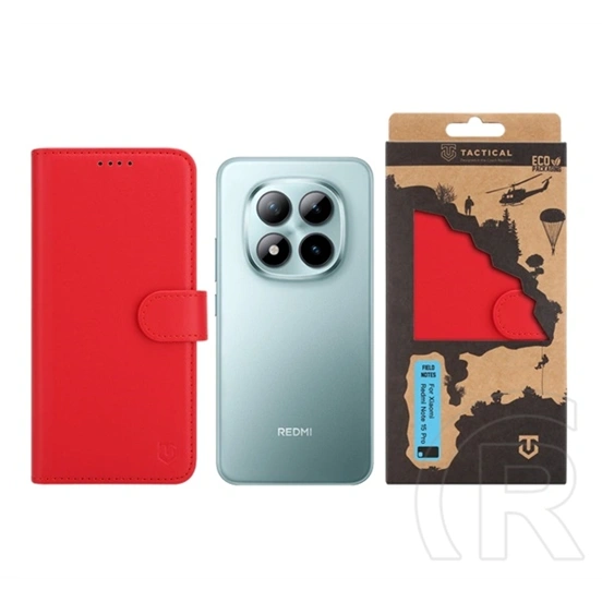 Tactical Redmi Note 15 Pro 5G field notes tok álló, bőr hatású (flip, asztali tartó, bankkártya tartó, prémium) piros