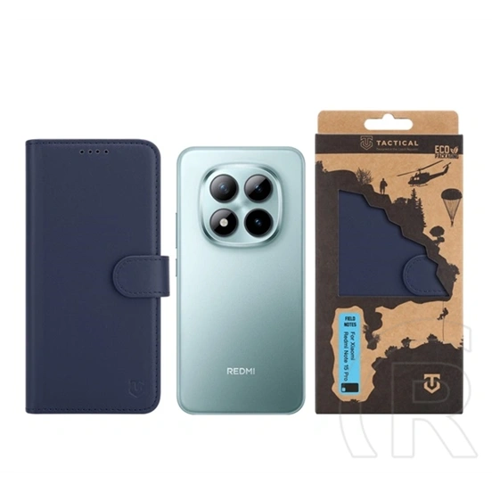 Tactical Redmi Note 15 Pro 5G field notes tok álló, bőr hatású (flip, asztali tartó, bankkártya tartó, prémium) sötétkék