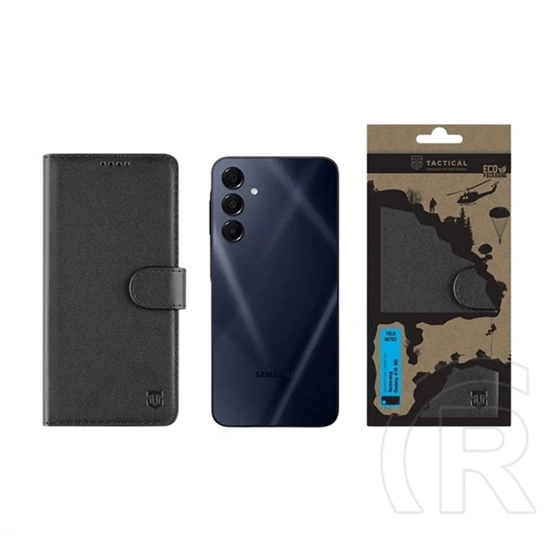 Tactical Samsung A16 5G field notes tok álló, bőr hatású (flip, asztali tartó, bankkártya tartó, prémium) fekete