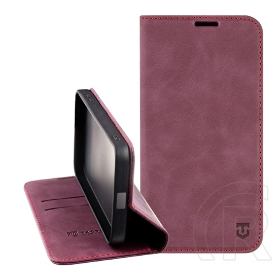 Tactical Samsung A18 5G  xproof tok álló, bőr hatású (flip, asztali tartó, koptatott bőr minta, prémium) bordó