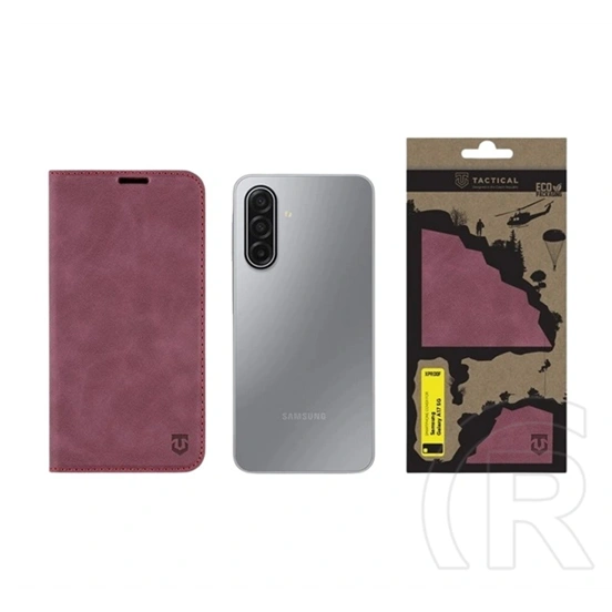Tactical Samsung A18 5G  xproof tok álló, bőr hatású (flip, asztali tartó, koptatott bőr minta, prémium) bordó