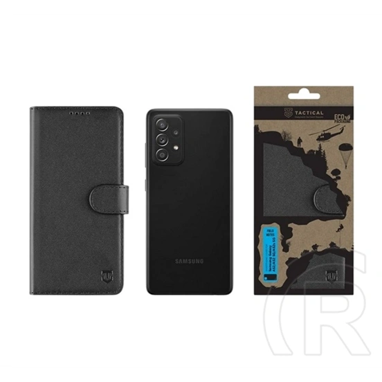 Tactical Samsung A53 5G  field notes tok álló, bőr hatású (flip, asztali tartó, bankkártya tartó, prémium) fekete