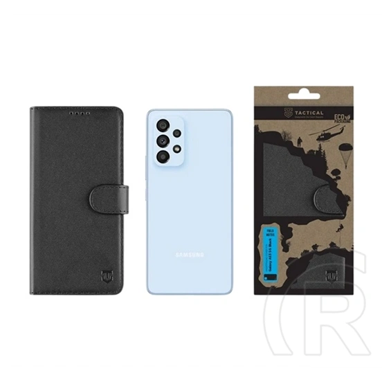 Tactical Samsung A53 5G field notes tok álló, bőr hatású (flip, asztali tartó, bankkártya tartó, prémium) fekete