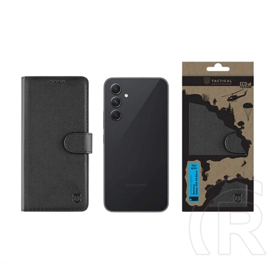 Tactical Samsung A54 5G field notes tok álló, bőr hatású (flip, asztali tartó, bankkártya tartó, prémium) fekete