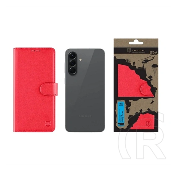 Tactical Samsung A56 5G field notes tok álló, bőr hatású (flip, asztali tartó, bankkártya tartó, prémium) piros