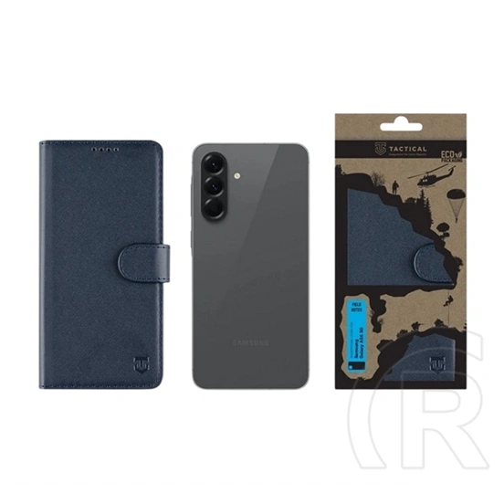 Tactical Samsung A56 5G field notes tok álló, bőr hatású (flip, asztali tartó, bankkártya tartó, prémium) sötétkék