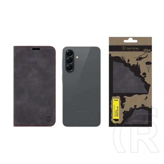 Tactical Samsung A56 5G xproof tok álló, bőr hatású (flip, asztali tartó, koptatott bőr minta, prémium) fekete