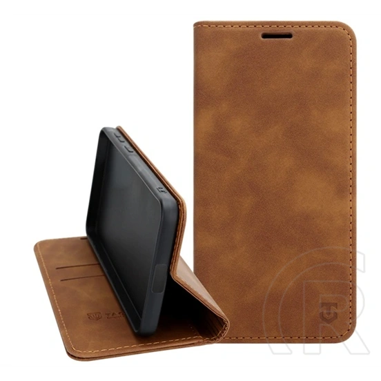 Tactical Samsung A56 5G xproof tok álló, bőr hatású (flip, asztali tartó, koptatott bőr minta, prémium) sötétbarna