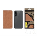 Tactical Samsung A56 5G xproof tok álló, bőr hatású (flip, asztali tartó, koptatott bőr minta, prémium) sötétbarna