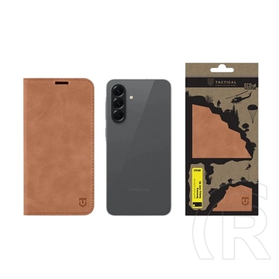 Tactical Samsung A56 5G xproof tok álló, bőr hatású (flip, asztali tartó, koptatott bőr minta, prémium) sötétbarna