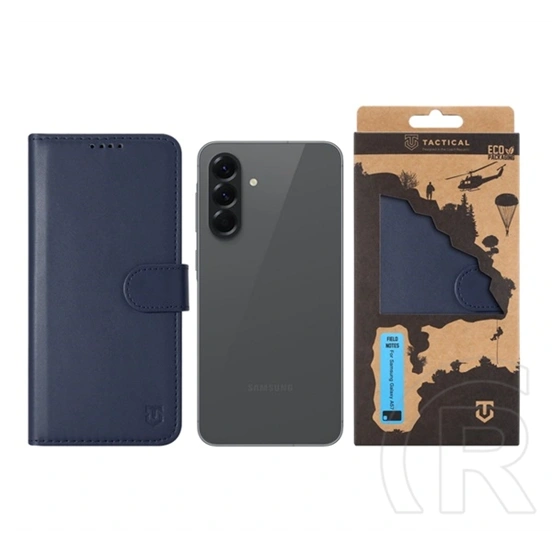 Tactical Samsung A57 5G field notes tok álló, bőr hatású (flip, asztali tartó, bankkártya tartó, prémium) sötétkék