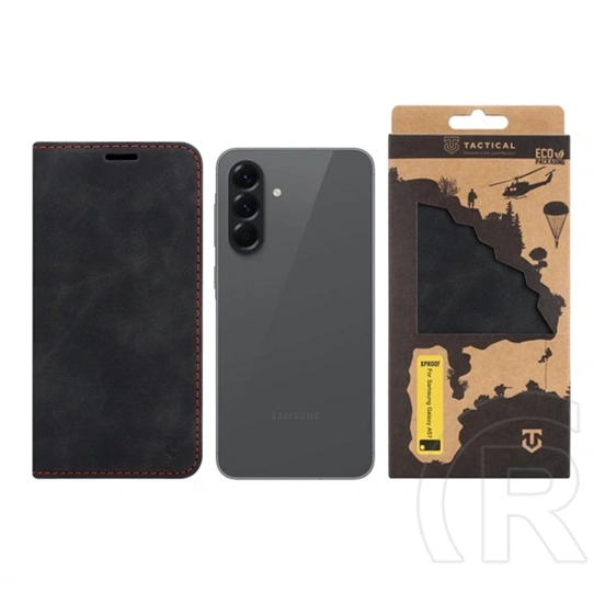 Tactical Samsung A57 5G xproof tok álló, bőr hatású (flip, asztali tartó, koptatott bőr minta, prémium) fekete