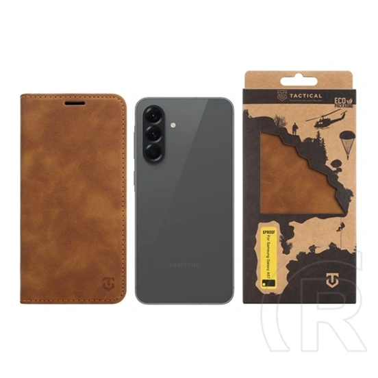 Tactical Samsung A57 5G xproof tok álló, bőr hatású (flip, asztali tartó, koptatott bőr minta, prémium) sötétbarna