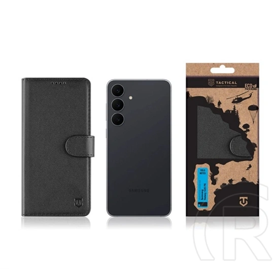 Tactical Samsung S25 FE field notes tok álló, bőr hatású (flip, asztali tartó, bankkártya tartó, prémium) fekete