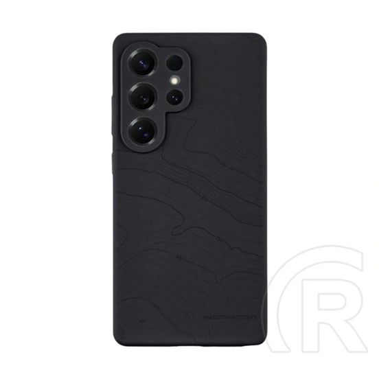 Tactical Samsung S25 Ultra beaver szilikon telefonvédő (mikrofiber plüss belső, matt, topográfiai minta) fekete