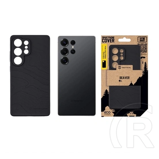 Tactical Samsung S25 Ultra beaver szilikon telefonvédő (mikrofiber plüss belső, matt, topográfiai minta) fekete