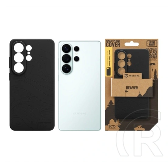 Tactical Samsung S26 Ultra beaver szilikon telefonvédő (mikrofiber plüss belső, matt, topográfiai minta) fekete