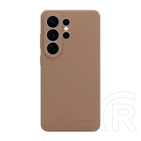 Tactical Samsung S26 Ultra beaver szilikon telefonvédő (mikrofiber plüss belső, matt, topográfiai minta) sötétbarna