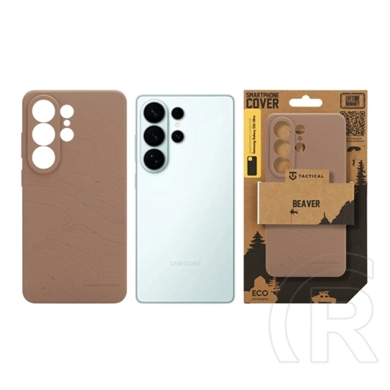 Tactical Samsung S26 Ultra beaver szilikon telefonvédő (mikrofiber plüss belső, matt, topográfiai minta) sötétbarna