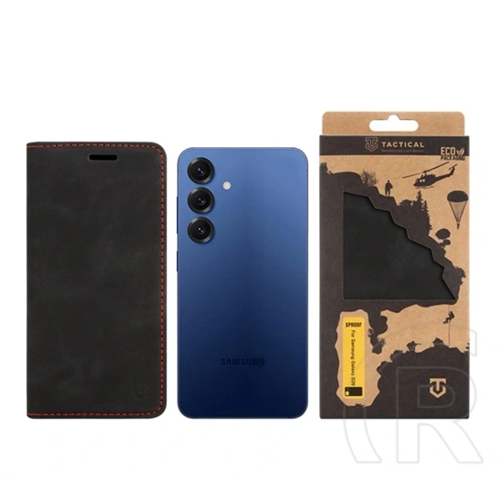 Tactical Samsung S26 xproof tok álló, bőr hatású (flip, asztali tartó, koptatott bőr minta, prémium) fekete