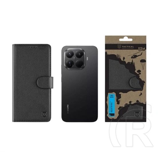 Tactical Xiaomi 15T Pro field notes tok álló, bőr hatású (flip, asztali tartó, bankkártya tartó, prémium) fekete