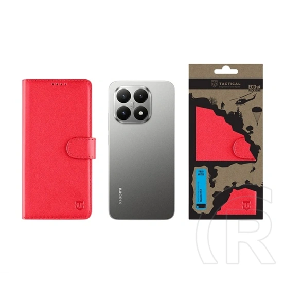 Tactical Xiaomi 15T field notes tok álló, bőr hatású (flip, asztali tartó, bankkártya tartó, prémium) piros