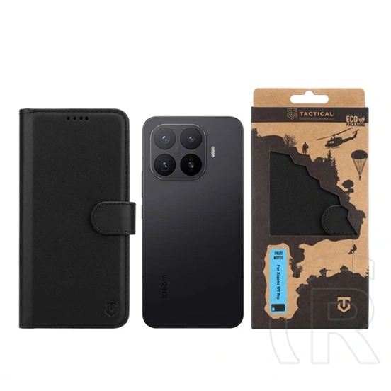 Tactical Xiaomi 17T Pro field notes tok álló, bőr hatású (flip, asztali tartó, bankkártya tartó, prémium) fekete