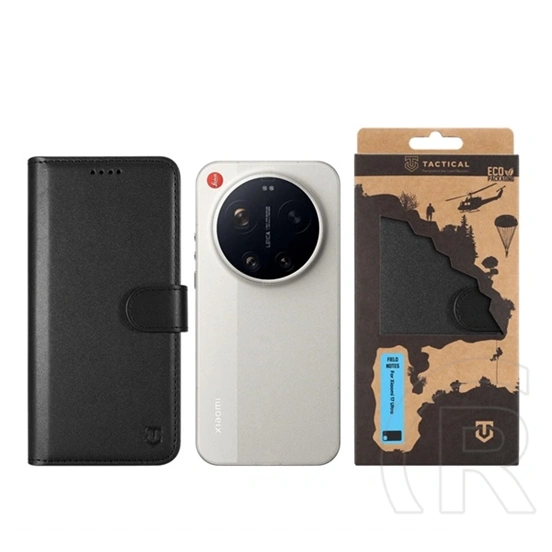 Tactical Xiaomi 17 Ultra field notes tok álló, bőr hatású (flip, asztali tartó, bankkártya tartó, prémium) fekete