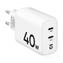 Tactical base plug dual hálózati töltő 2 type-c aljzat (40w, gyorstöltő) fehér