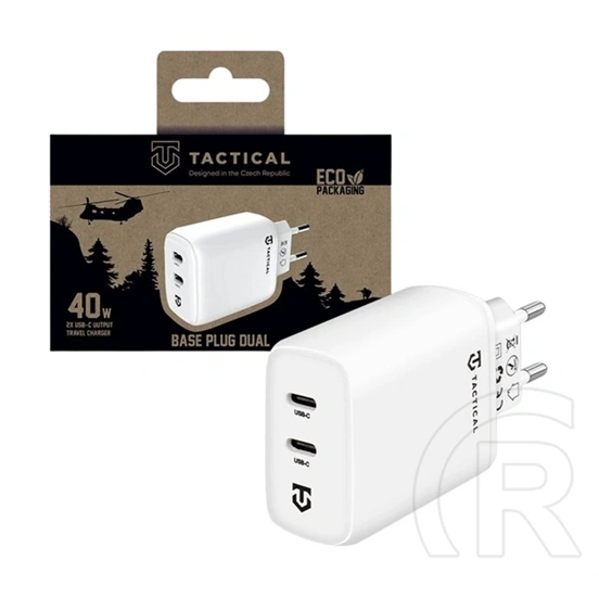 Tactical base plug dual hálózati töltő 2 type-c aljzat (40w, gyorstöltő) fehér