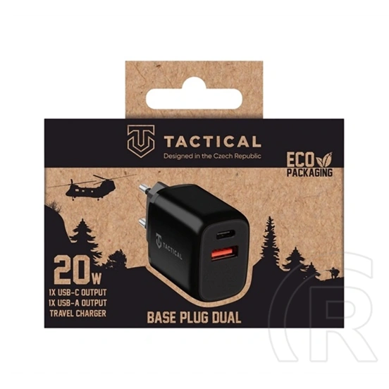 Tactical base plug dual hálózati töltő usb+type-c aljzat (20w, pd gyorstöltő) fekete