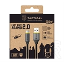 Tactical fast rope aramid 2.0 adatkábel (usb - type-c, 15w, gyorstöltő, cipőfűző, aramid bevonat, 100cm) fekete