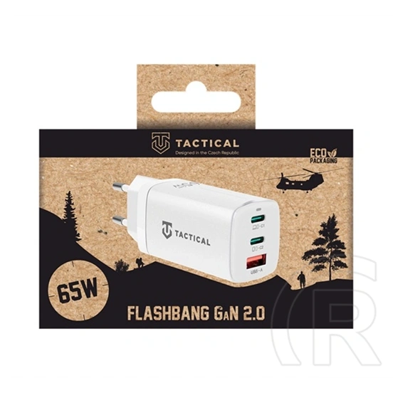 Tactical flashbang 2.0 hálózati töltő usb+2 type-c aljzat (65w, gan, gyorstöltő) fehér