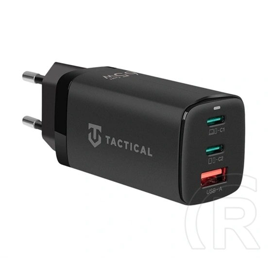 Tactical flashbang 2.0 hálózati töltő usb+2 type-c aljzat (65w, gan, gyorstöltő) fekete