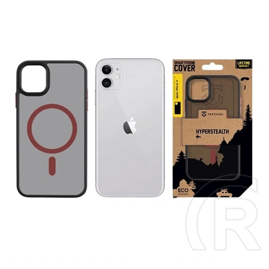 Tactical iPhone 11 magforce hyperstealth 2.0 szilikon telefonvédő (ütésálló, átlátszó matt hátlap, magsafe) fekete/piros