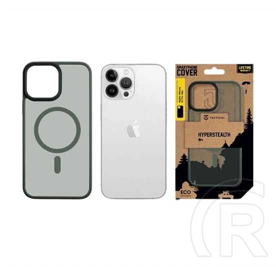 Tactical iPhone 13 Pro Max magforce hyperstealth szilikon védő (ütésálló, átlátszó matt hátlap, magsafe) sötétzöld