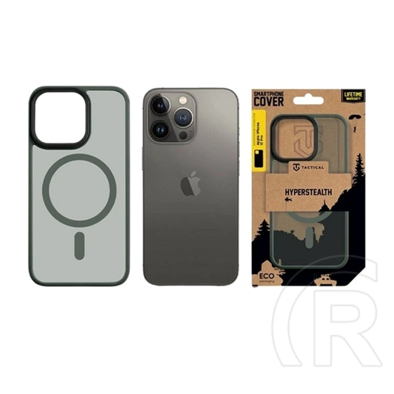 Tactical iPhone 13 Pro magforce hyperstealth szilikon telefonvédő (ütésállóság, átlátszó matt hátlap, magsafe) sötétzöld