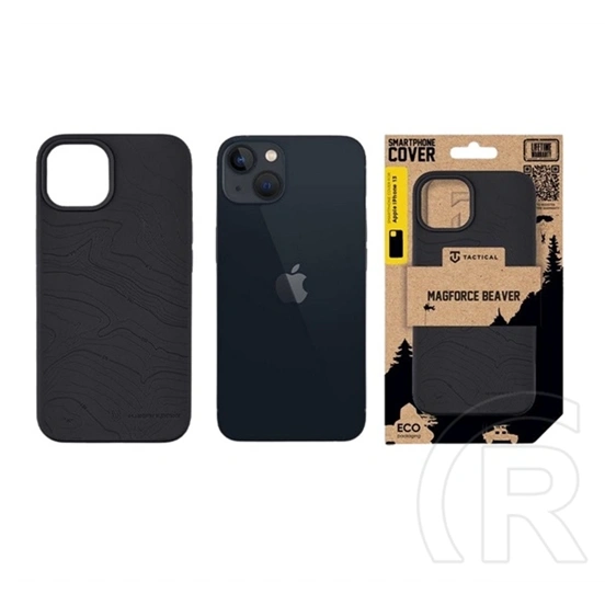 Tactical iPhone 13 magforce beaver szilikon telefonvédő (plüss belső, matt, magsafe, topográfiai minta) fekete