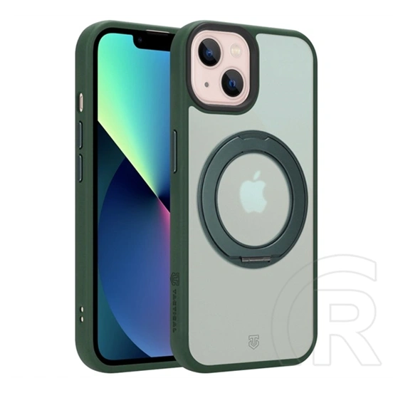 Tactical iPhone 13 magforce hyperstand szilikon telefonvédő (ütésálló, átlátszó hátlap, magsafe, kitámasztó) sötétzöld