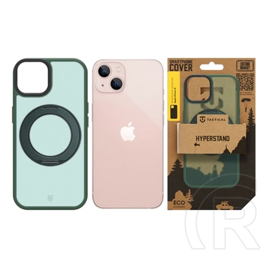Tactical iPhone 13 magforce hyperstand szilikon telefonvédő (ütésálló, átlátszó hátlap, magsafe, kitámasztó) sötétzöld