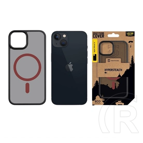 Tactical iPhone 13 magforce hyperstealth 2.0 szilikon telefonvédő (ütésálló, átlátszó matt hátlap, magsafe) fekete/piros